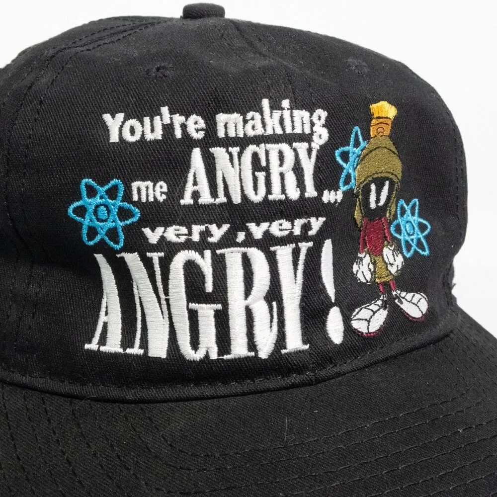 Vintage Looney Tunes Hat Cap Snap Back Black Marvin Martin Making Me Angry VTG